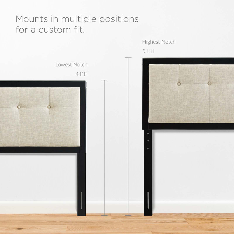 Draper Tufted Fabric and Wood Headboard, Black/Beige, Twin