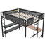 Lit mezzanine double en métal avec bureau et tablettes / Structure de lit en métal robuste / Lattes en bois sans bruit / Garde-corps confortable en Textilene / Bureau intégré, tablettes à 2 niveaux et panneau grillagé / 2 échelles latérales