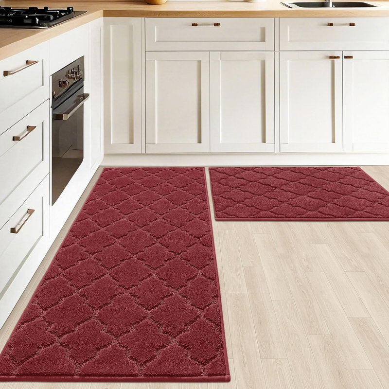 Nonslip Kitchen Rug Set 2 Pack, 51X76cm+51X122cm, Red