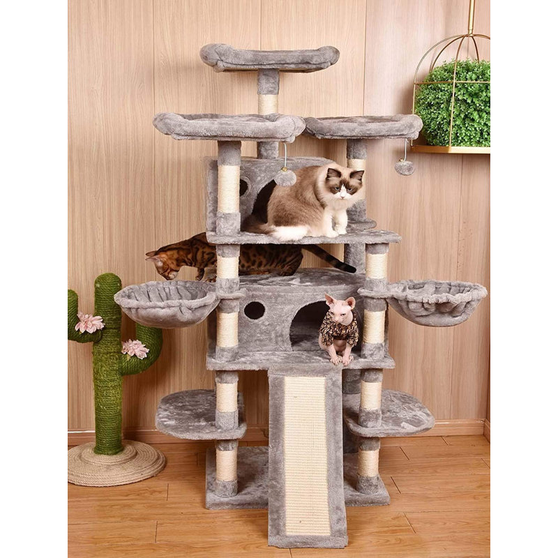 Lima Pet Heavy Duty Carpet 68 Inch Multi-Level Cat Tree Condos and Scratching Posts Included, Grey