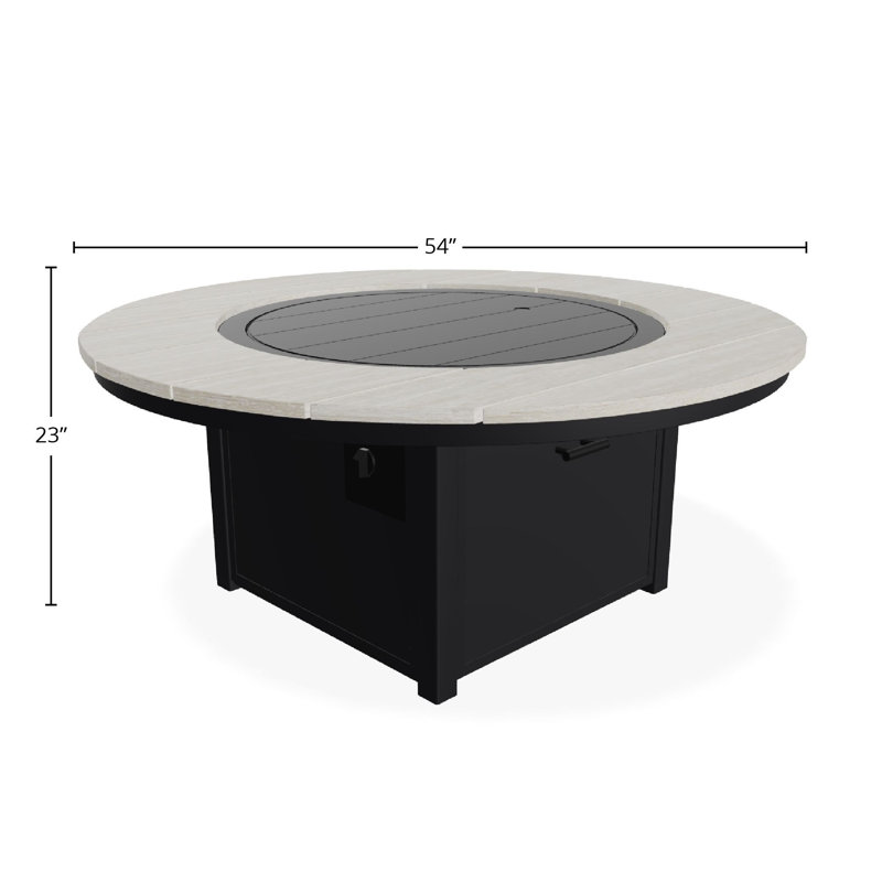 Table de foyer 42 po ronde en polymère rustique avec tablette au propane, H 23 po x l 54 po x P 54 po, Noir / Lagune