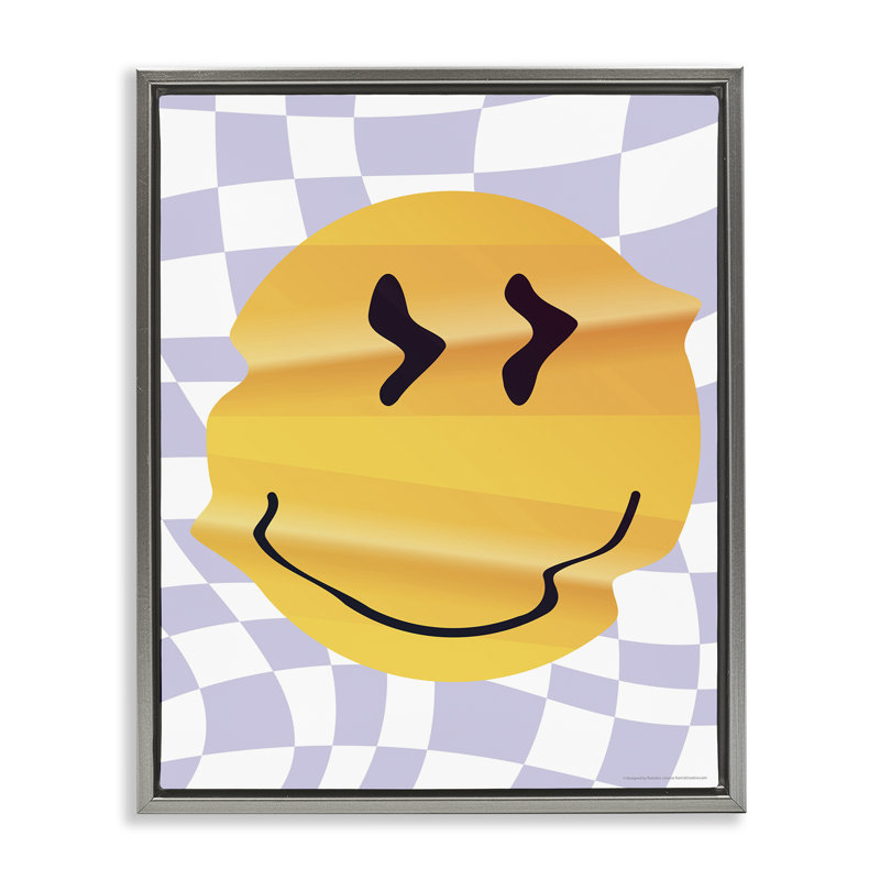 «Wavy Checkered Smile» par Reinders, Cadre flottant gris lustré, H 21 po x l 17 po
