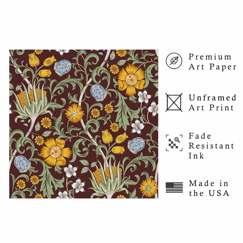 Motif floral de style William Morris, reproduction d'art classique sans cadre, H 24 po x l 24 po