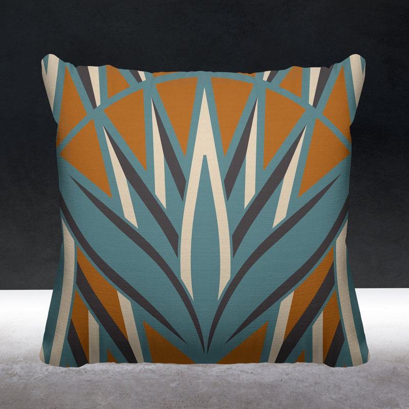 Housse et insert de coussin d'extérieur carré Bloom Tribal, L 15 po x H 15 po, Orange/bleu