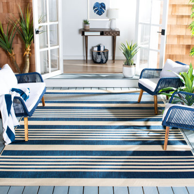 Tapis intérieur / extérieur rayé bleu marine / beige Arneshia
