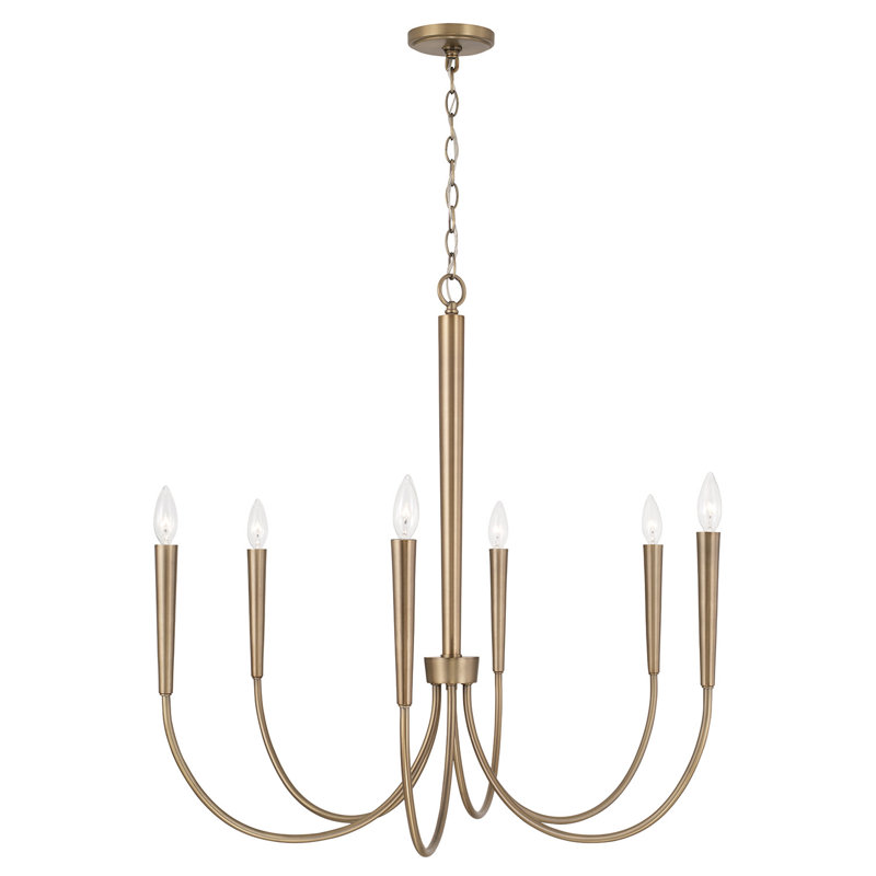 Lustre moyen 6 lumières l 33 po x H 31 po en laiton vieilli, Laiton vieilli