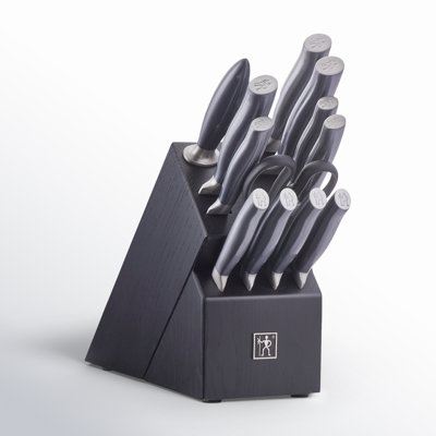 HENCKELS Graphite 13-Piece Knife Set with Block, Kitchen Knife Sharpener, Chef Knife, Steak Knife, Black, Stainless Steel