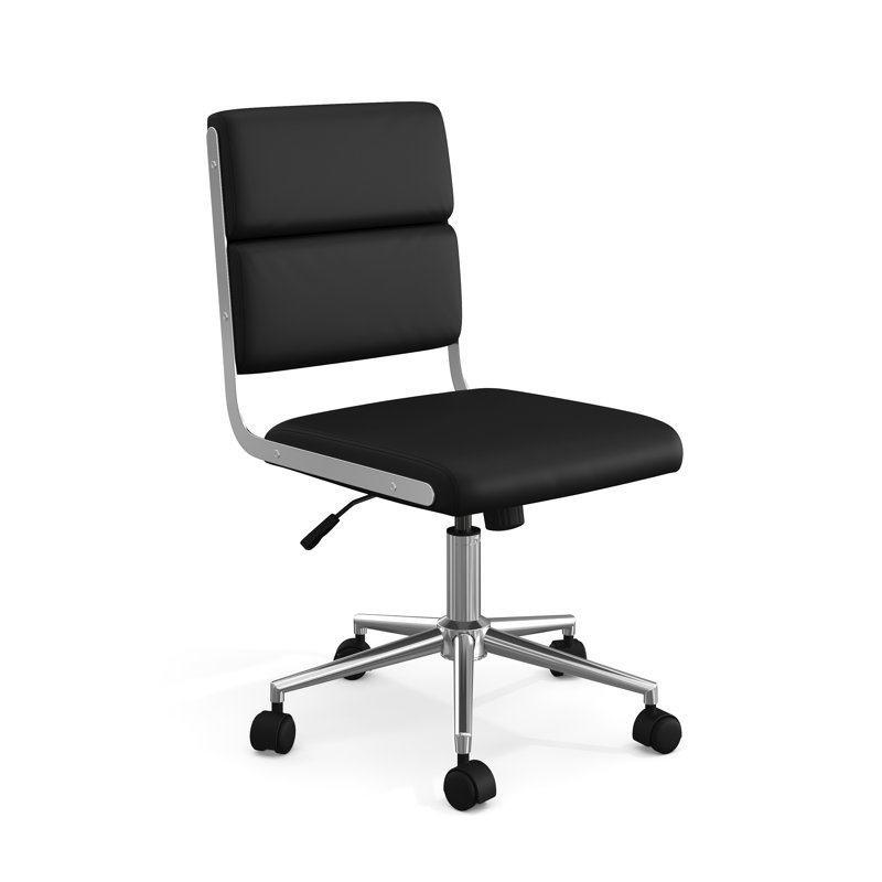 Martha Stewart Lulu Upholstered Height-Adjust Swivel Home Office Chair, Polished Nickel, Black