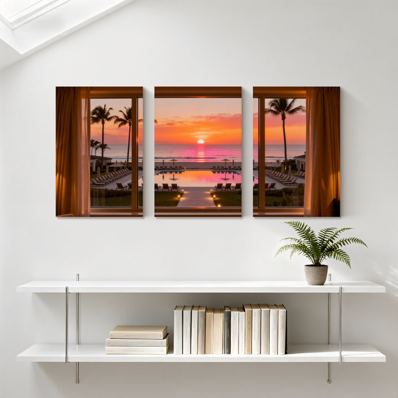 Ensemble de 3 impressions sur toile Scenic & Cityscapes Sunset Beach Resort, H 18 po x l 36 po