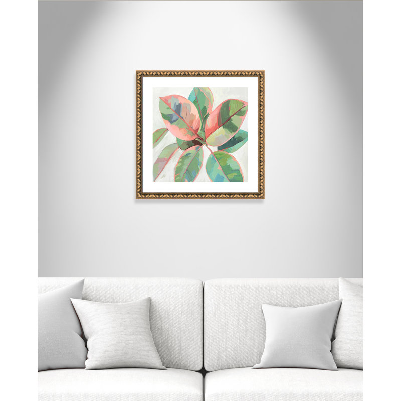 «Pink Ficus II», reproduction d'art, Papier avec cadre à perles dorées, H 24,75 po x l 24,75 po x P 1,13 po