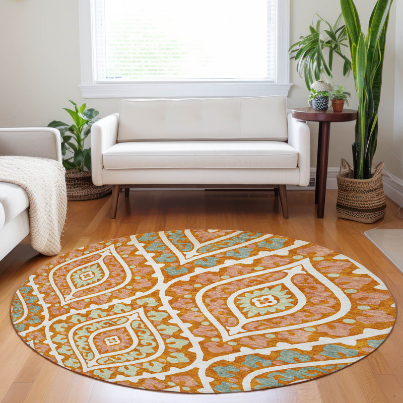 Tapis orange de qualité supérieure lavable à la machine, Rond 8 pi x 8 pi