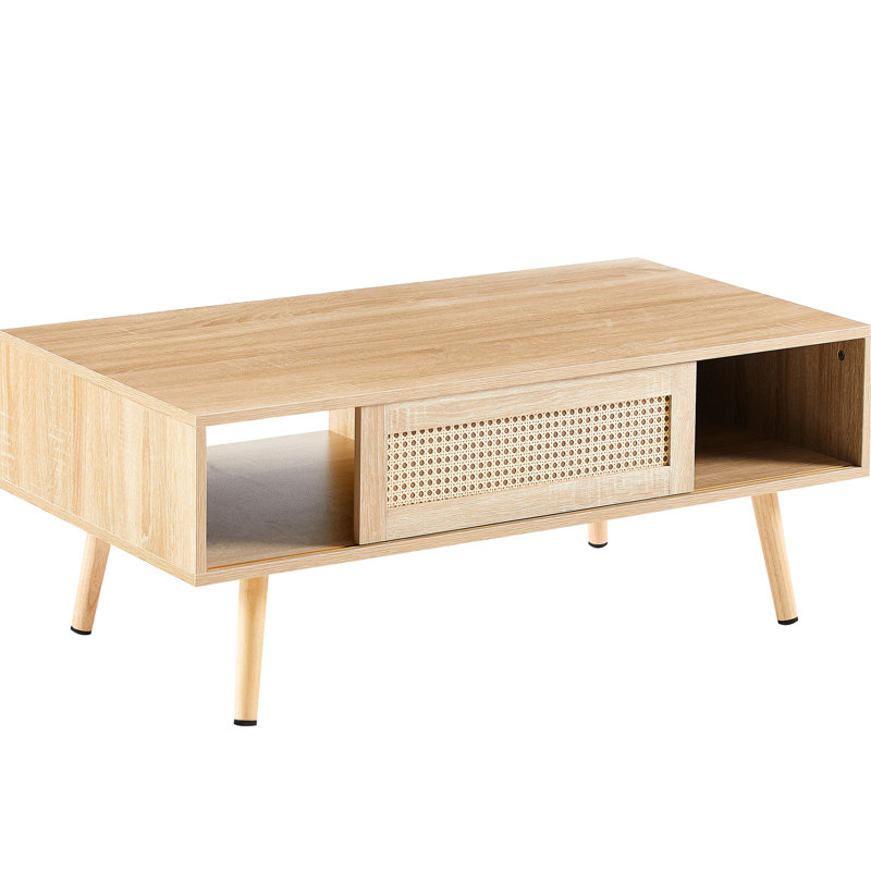 Table basse de 40,51 po, pieds en bois massif, attrait naturel pour le rangement intérieur de la porte coulissante du salon