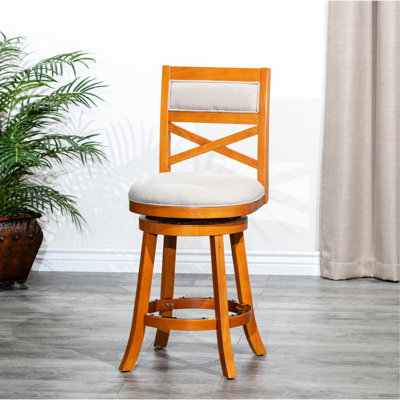 Tabouret de bar pivotant de 30 po au fini naturel avec siège en tissu beige et tabouret de bar