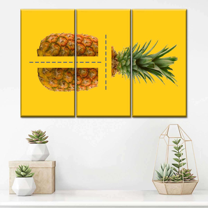 «Pineapple Pineapple Cuts», reproduction sur toile 3 pièces par Michael A, H 48 po x l 74 po x P 1,25 po