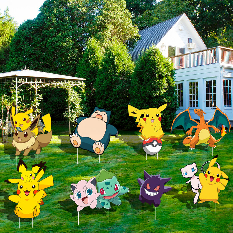Ensemble de 8 panneaux de décoration de pokémon avec des piquets pour pokemon