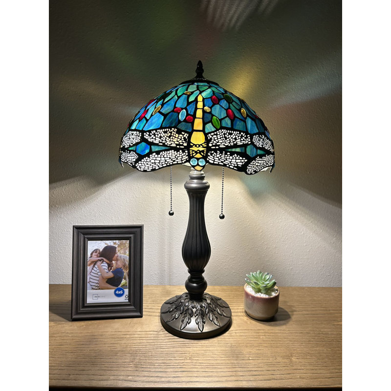 Berney Tiffany Table Lamp Dragonfly Stained Glass LED Bulbs Included H22" W12", Yellow