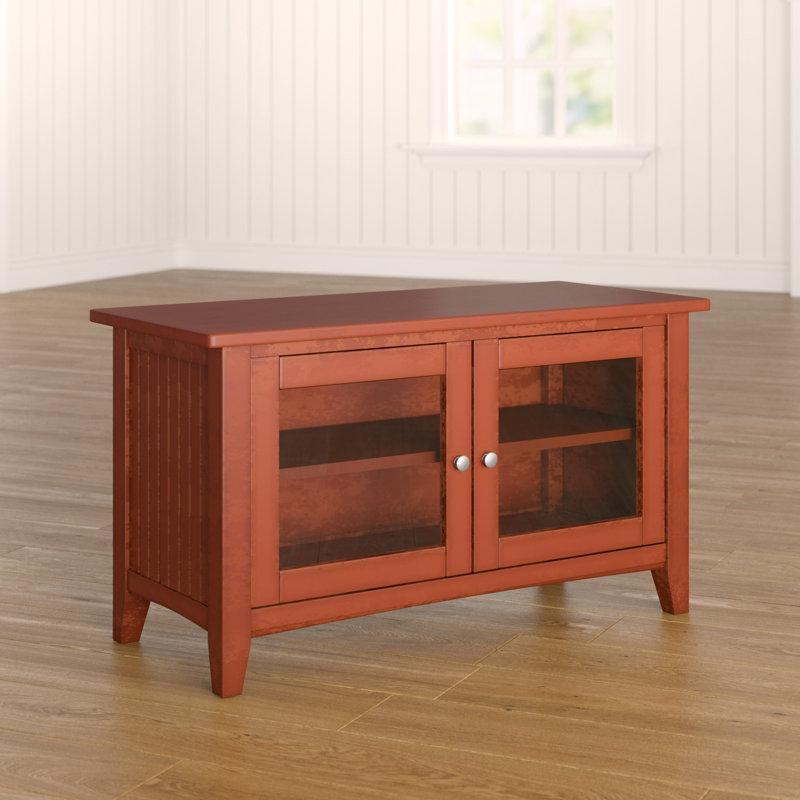 Ratcliff 36" Wide Cottage Beach House Design TV Stand with Glass Cabinet, Cherry