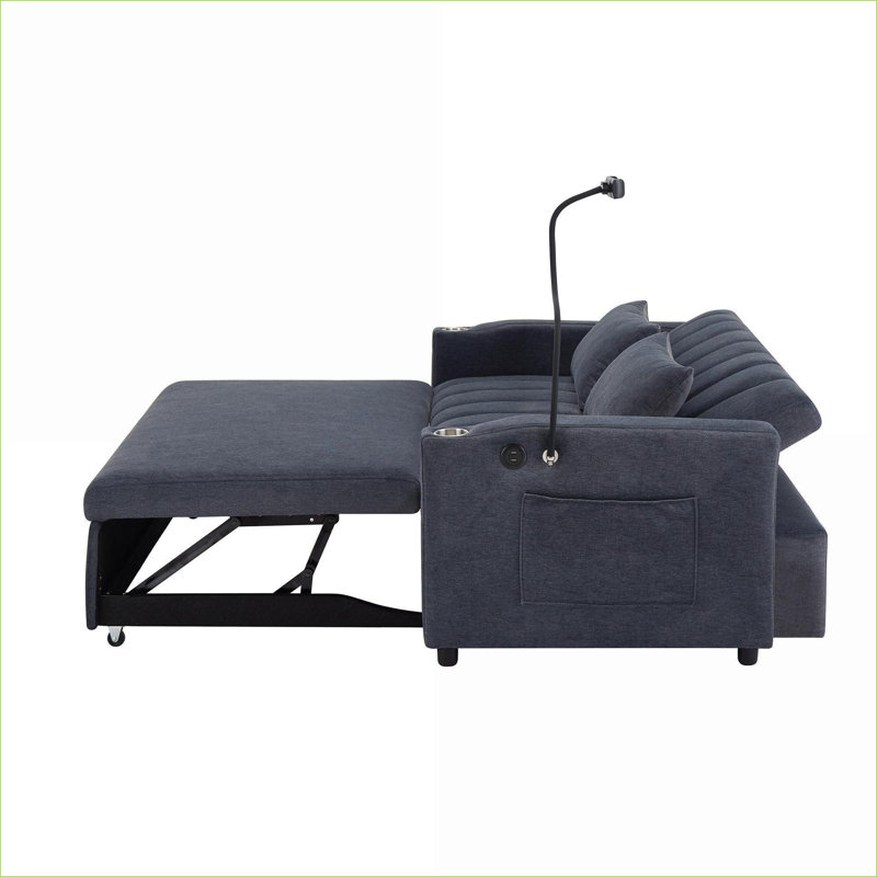 Sofas Couches | 55.9" Modern Convertible Sofa Bed for Small Apartments Living Room | Blue-gray | Polyester, Blue