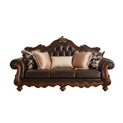 American Leather Solid Wood Carved Sofa 92.9'' Genuine Leather Rolled Arm Sofa -  Romero, HJF23YS33FQ