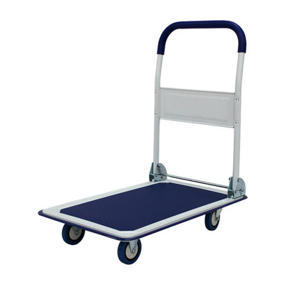 Blue Folding Flatbed Platform Truck, 330 lbs. Heavy Duty Hand Cart Dolly with 4 Rubber Wheels for Moving, Warehouse, Home & Commercial Transport, Push/Pull Rolling Utility Cart