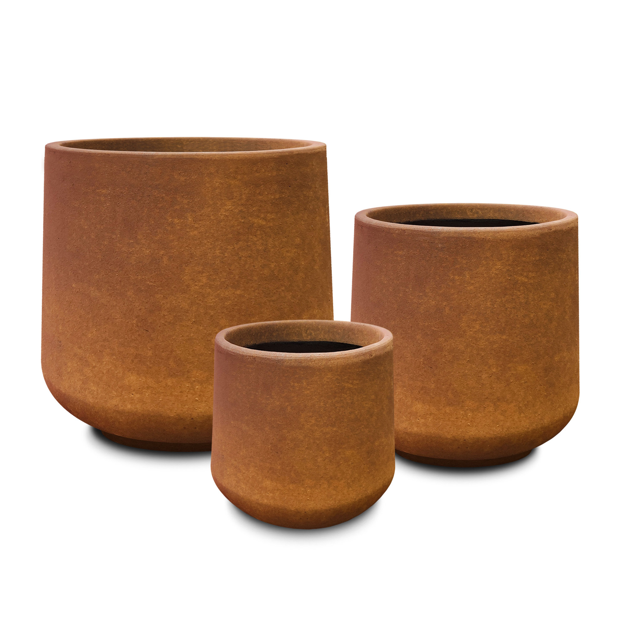 Tali 3 Piece Round Concrete Planter, Outdoor Indoor Large Planter Pots Containers with Drainage Holes for Set, Iron Oxide