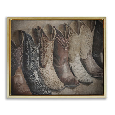 Texan Lineup Boots Framed Floater Canvas Wall Art by RileyB