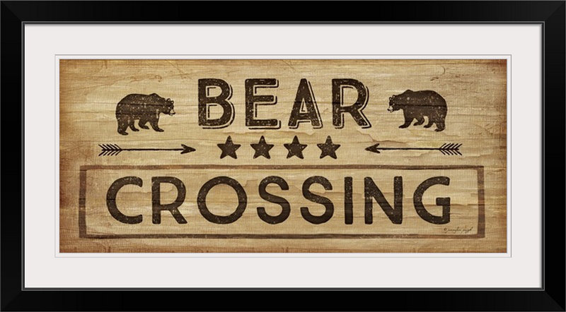 «Bear Crossing» par Jennifer Pugh, art textuel rétro, Cadre noir, H 21 po x l 38 po x P 1 po
