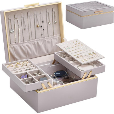 Jewelry Box Organizer, 2 Layer Holder Case for Necklace Earrings Rings Bracelets, Gift for Women