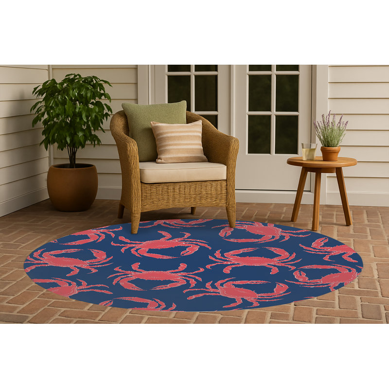 Tapis d'extérieur décoratif Crabby, Marine, Rond 5 pi