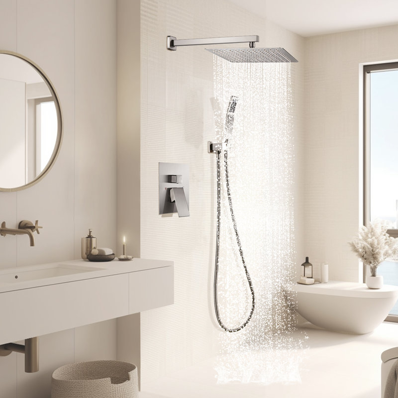 12" Rainfall Shower Head Complete Shower System with Rough-in Valve, Brushed Nickel 
