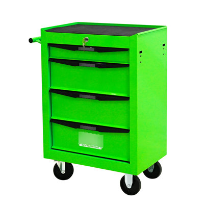 4 Drawers Steel Tool Chest, 20" Rolling Organizer, , Bearing Slides,  2 With Brake , Pull Handle, Key Locking, 15Kg Loading Metal - Drawer