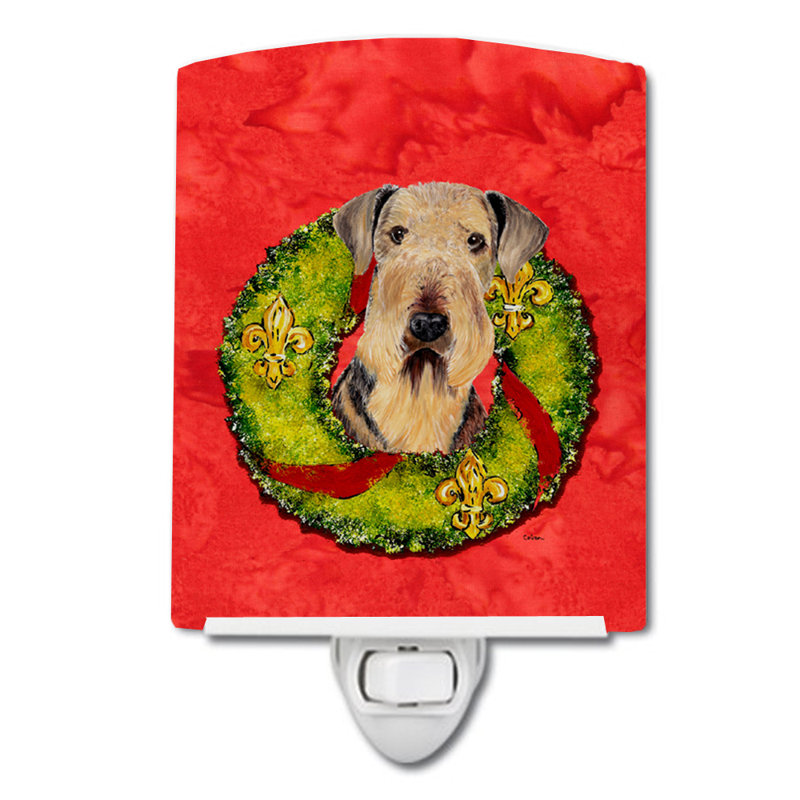 Éclairage de noël en céramique de noël cairn terrier, Airedale