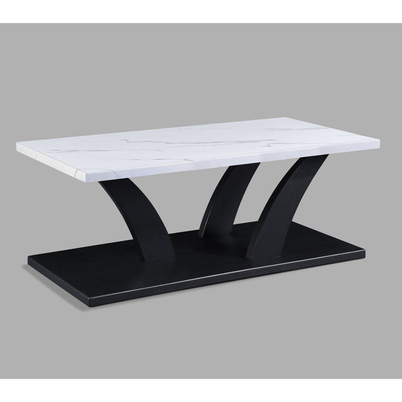 Modern Living Room 3 Table - Faux Marble Top Coffee & 2 End Tables In White And Black Contemporary Rectangular Square With Tops