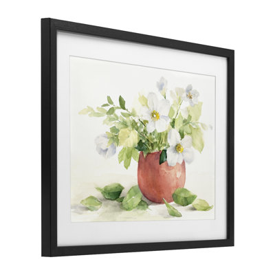 White Anemones in Copper Vase Framed Print Under Glass, design by Lanie Loreth