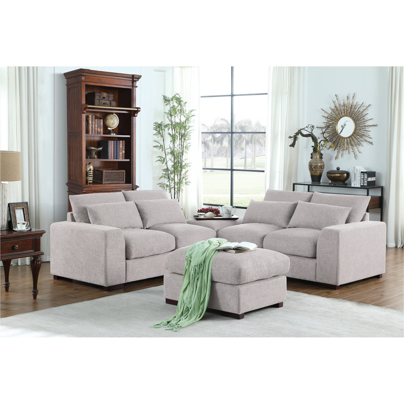 Canapé modulaire en forme de U avec 2 repose-pieds Biaggio, Mélange de lin gris clair, H 34,25 po x l 123,24 po x P 37,8 po