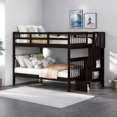 Stairway Full-Over-Full Bunk Bed With Storage And Guard Rail For Bedroom, Dorm
