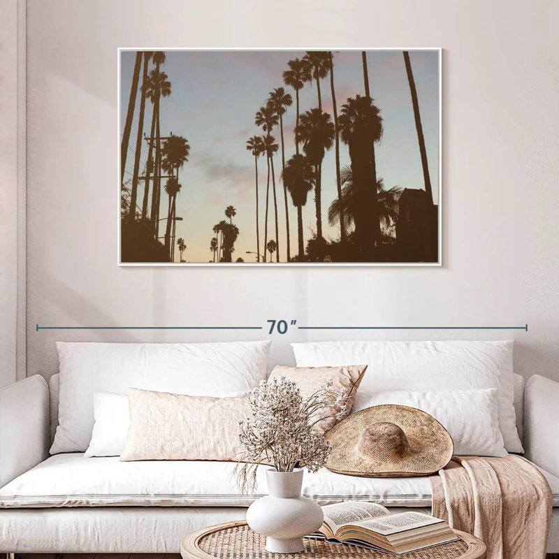 Silhouette des palmiers de Los Angeles, Cadre flottant blanc, 46 po x 31 po