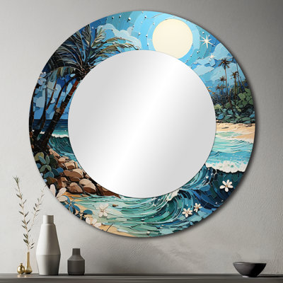 Coastal Island Escape - grand miroir de plage, miroir mural rond décoratif, impression sur métal
