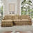 Mid Century Three Seater Modular L Shaped Sectional Couch With Flared Arms, Removable Ruffles Pleats Skirts, And Spindle Legs. Comfy Chenille 3 - Seat Deep Movable In Coffee, Offering Multiple-315252305