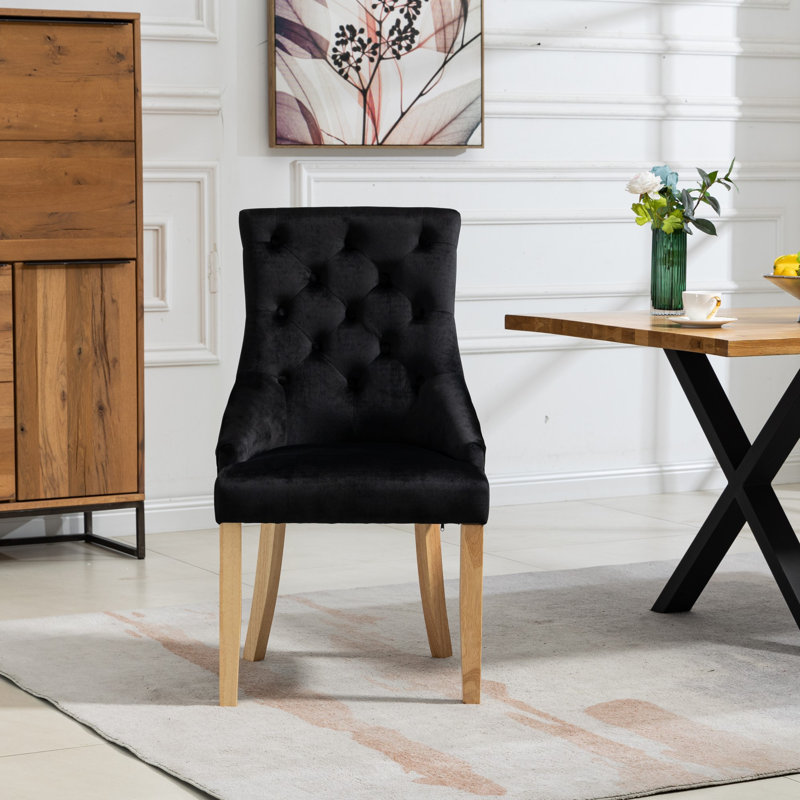 Set of 2 Akkar Velvet Upholstered Dining Chairs, Black