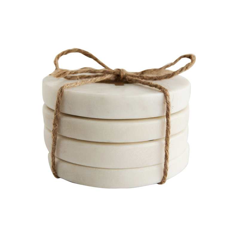 Round Marble Coasters With Brass Tree Inlay