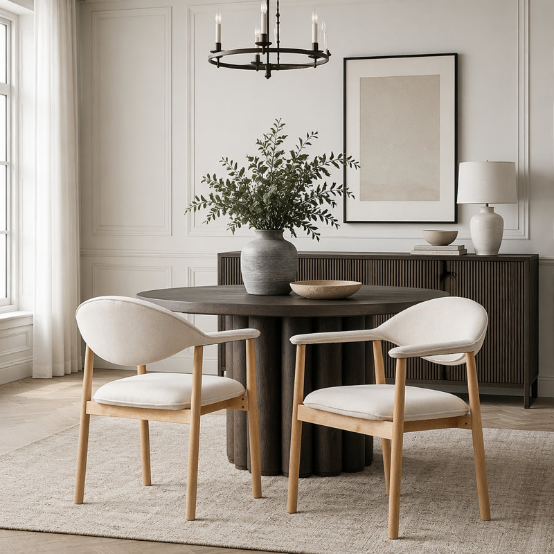 Ensemble de 2 chaises de salle à manger rembourrées Modern, Beige, Naturel