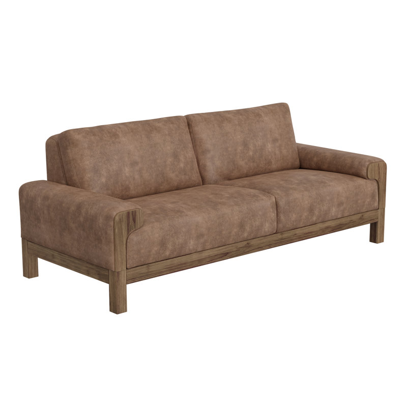 Wooden Frame & Base, Sofa, Brown Faux Leather