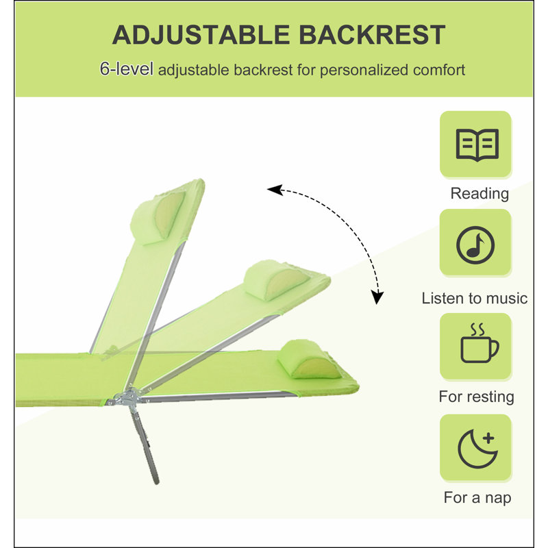Outsunny Folding Chaise Lounge Pool Chairs, Outdoor Sun Tanning Chairs with Pillow, Reclining Back, Steel Frame & Breathable Mesh for Beach, Yard, Patio