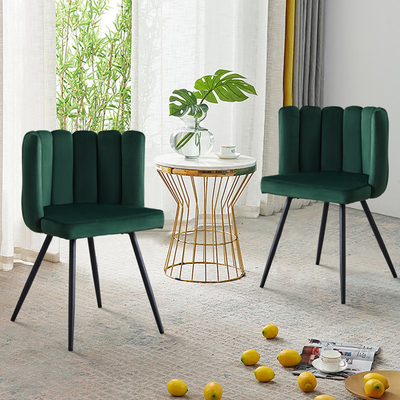 50cm H Velvet Upholstered Metal Dining Chair, Green