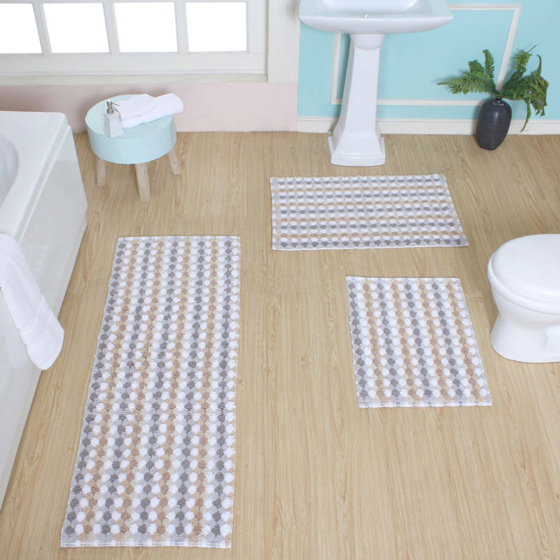 Tapis de salle de bain 100% coton Macek, tapis de bain antidérapant lavable à la machine - ensemble de 3 pièces avec tapis de couloir