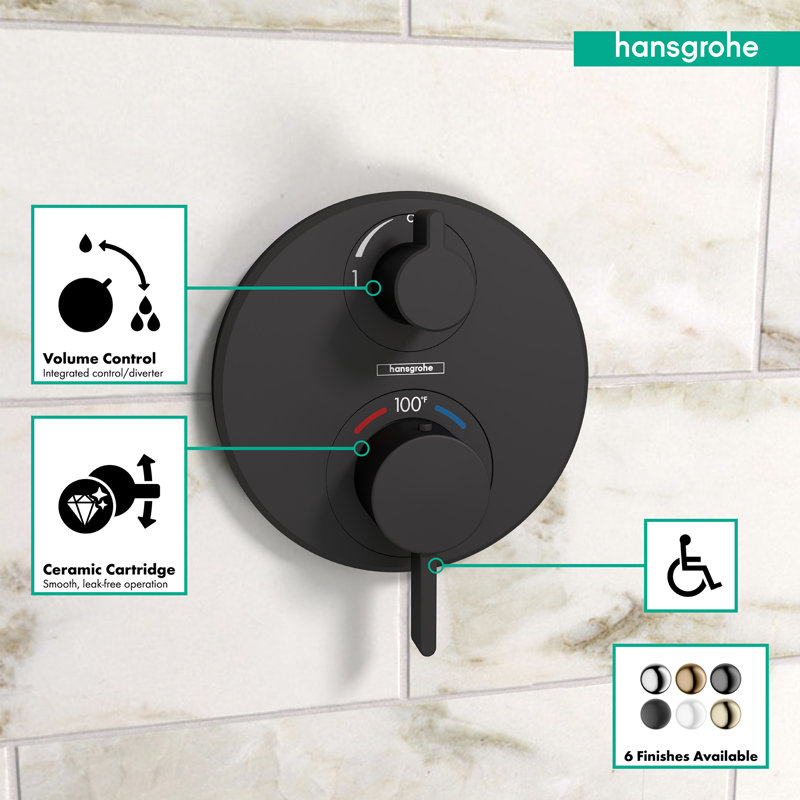 Ecostat S Temperature Memory Thermostatic Valve Trim with Diverter, Matte Black