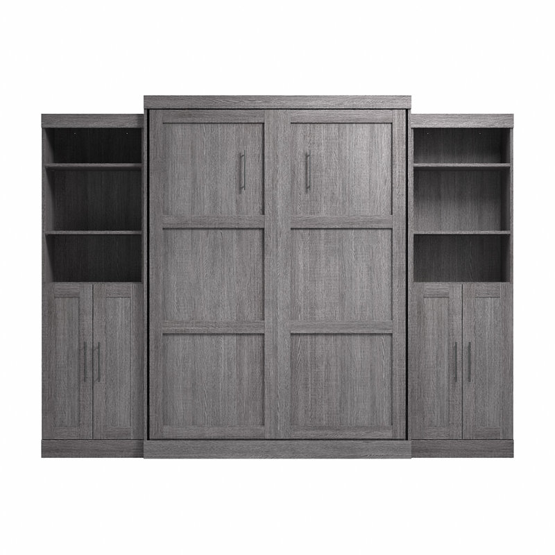 Arlex Queen Bed and 2 Storage Units with Doors (115W), Bark Gray