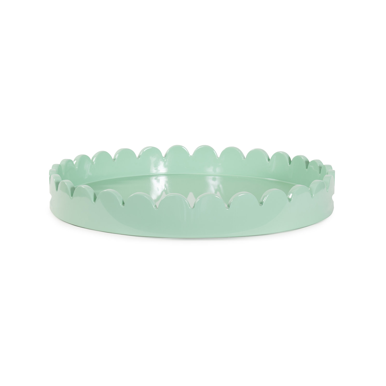 Effa Hand-Crafted Round Scalloped Wood Tray, Mint Green
