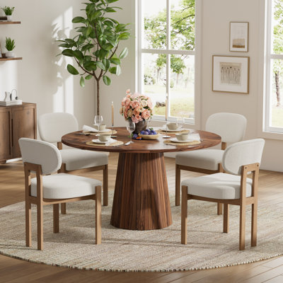 Ensemble de table de salle à manger de 47 pouces pour 4 à 6 personnes, table de salle à manger en MDF et chaises en tissu de chenille en bois massif